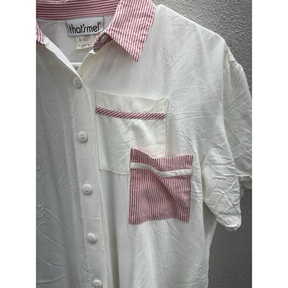 That's Me! Womens Top Size 3/4 White Short Sleeve Button Up Collared VTG - Picture 3 of 11